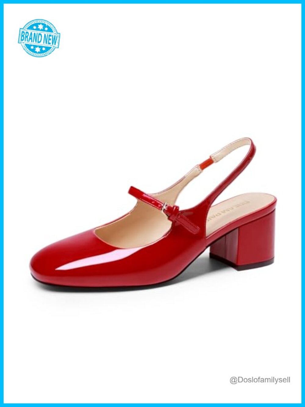 Women's Mary Jane Low Chunky Heels Slingback Closed Square Toe Dress Pumps